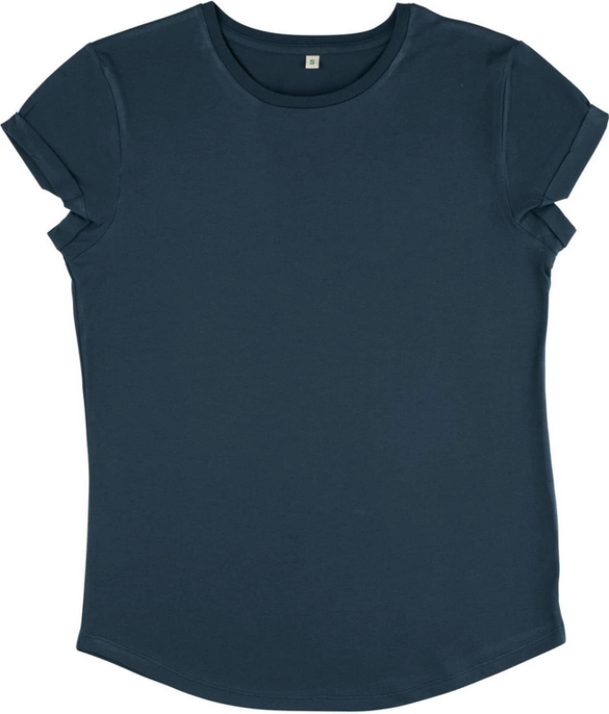 Damen T-Shirt mit umgeschlagenen Ärmeln aus Bio-Baumwolle -  Denim